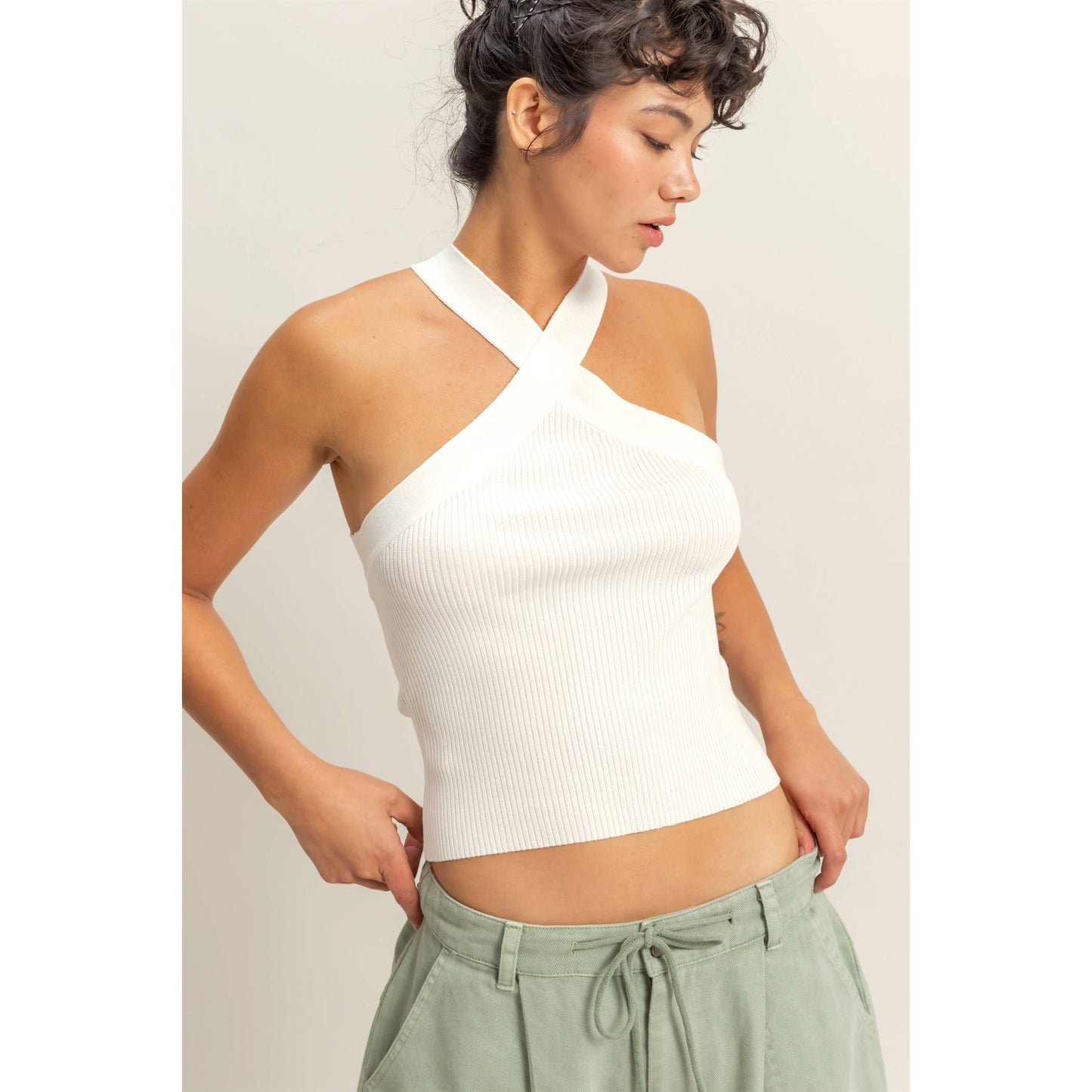 Halter Neck Ribbed Top