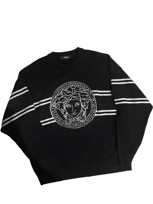 VERSACE Intarsia Medusa Knit Wool Sweater
