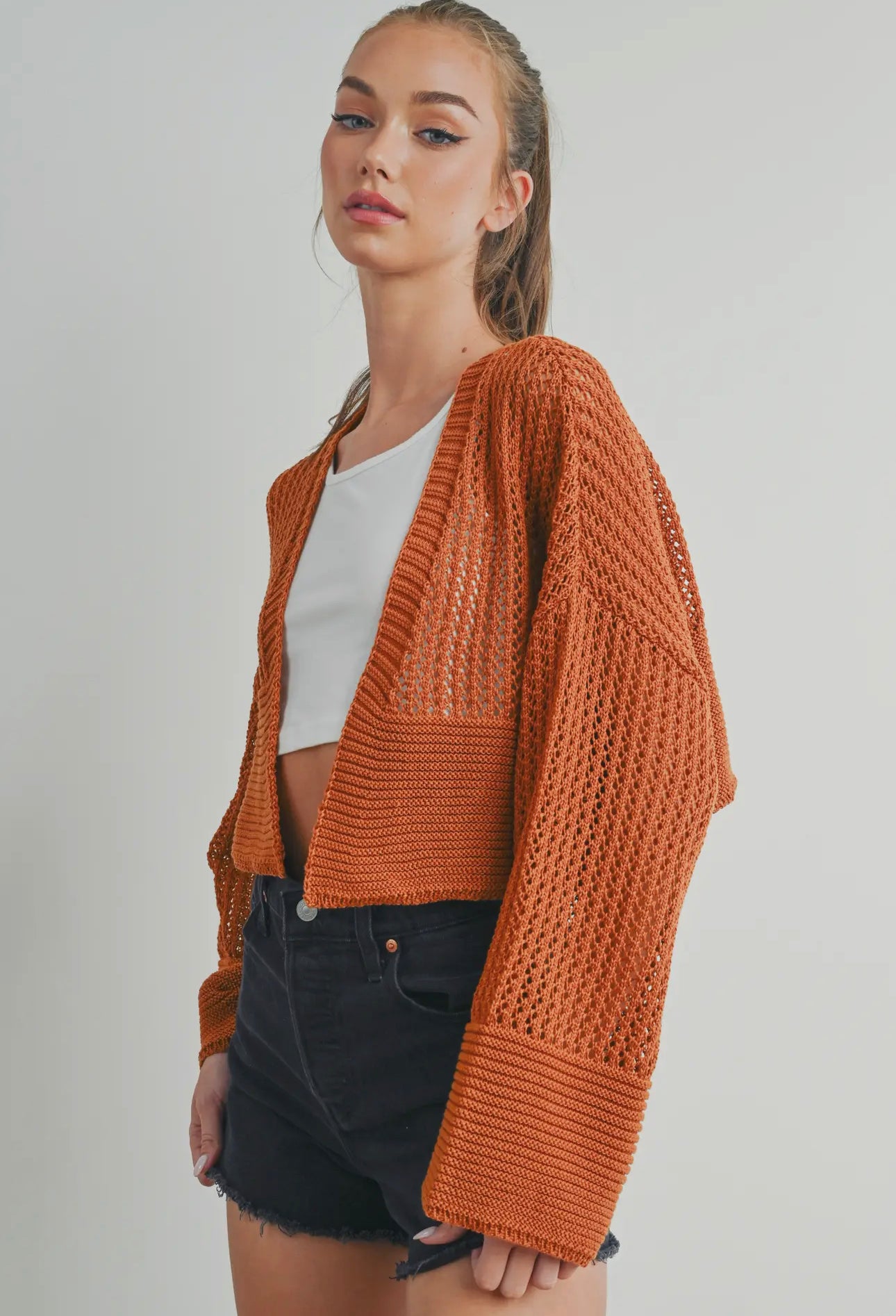 Rust Cropped Cardigan Sweater