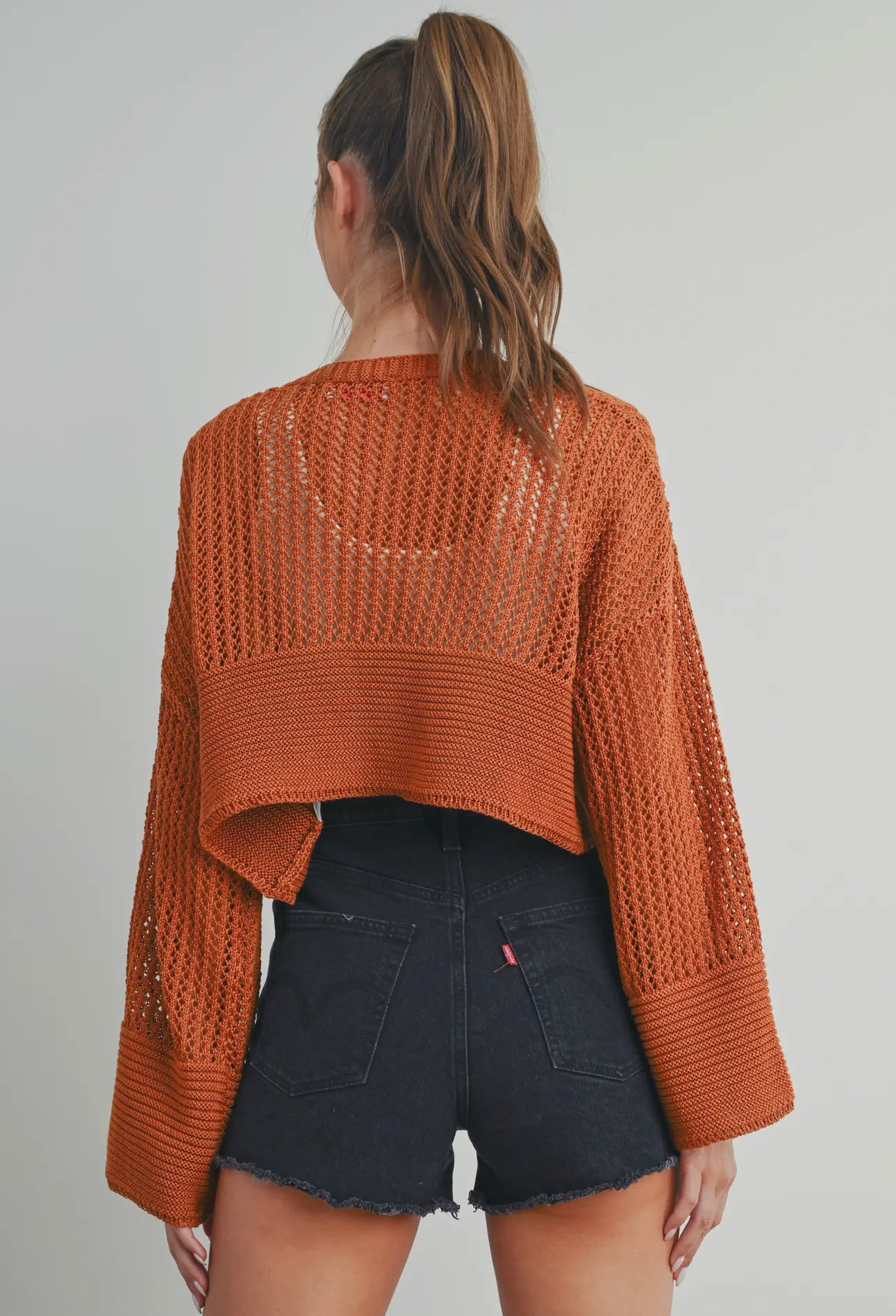 Rust Cropped Cardigan Sweater