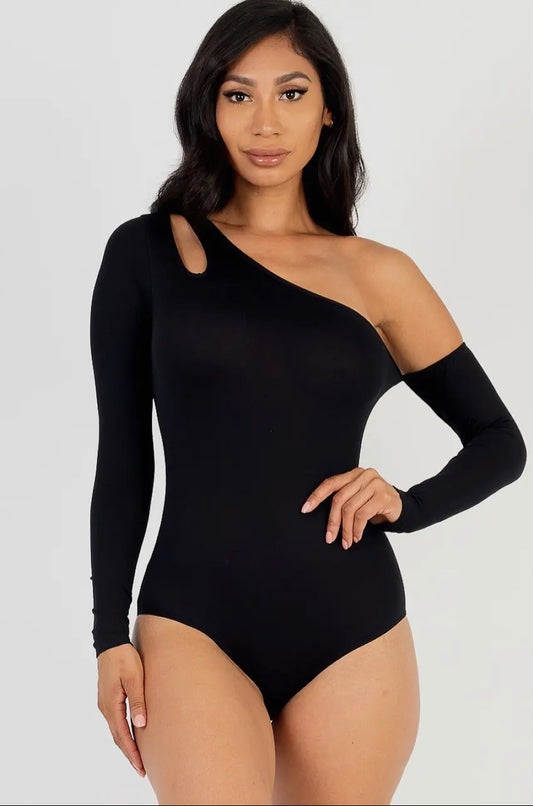 Black One Shoulder Cutout Bodysuit