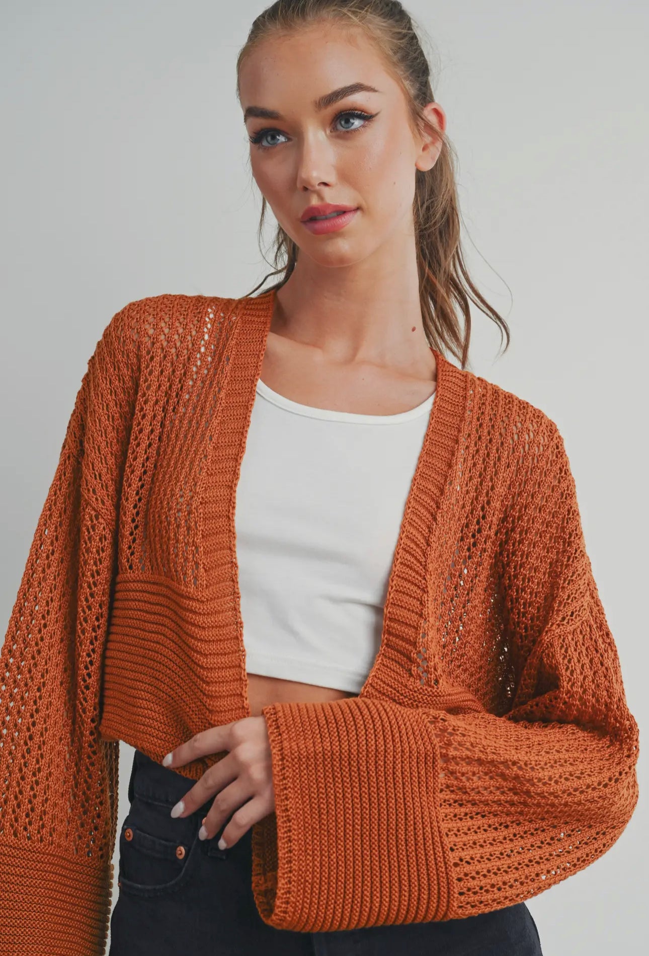 Rust Cropped Cardigan Sweater