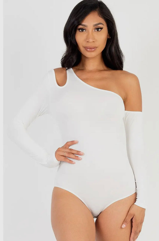 White One Shoulder Cutout Bodysuit