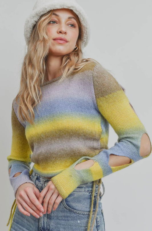Multi Color Crop Sweater with Cutouts