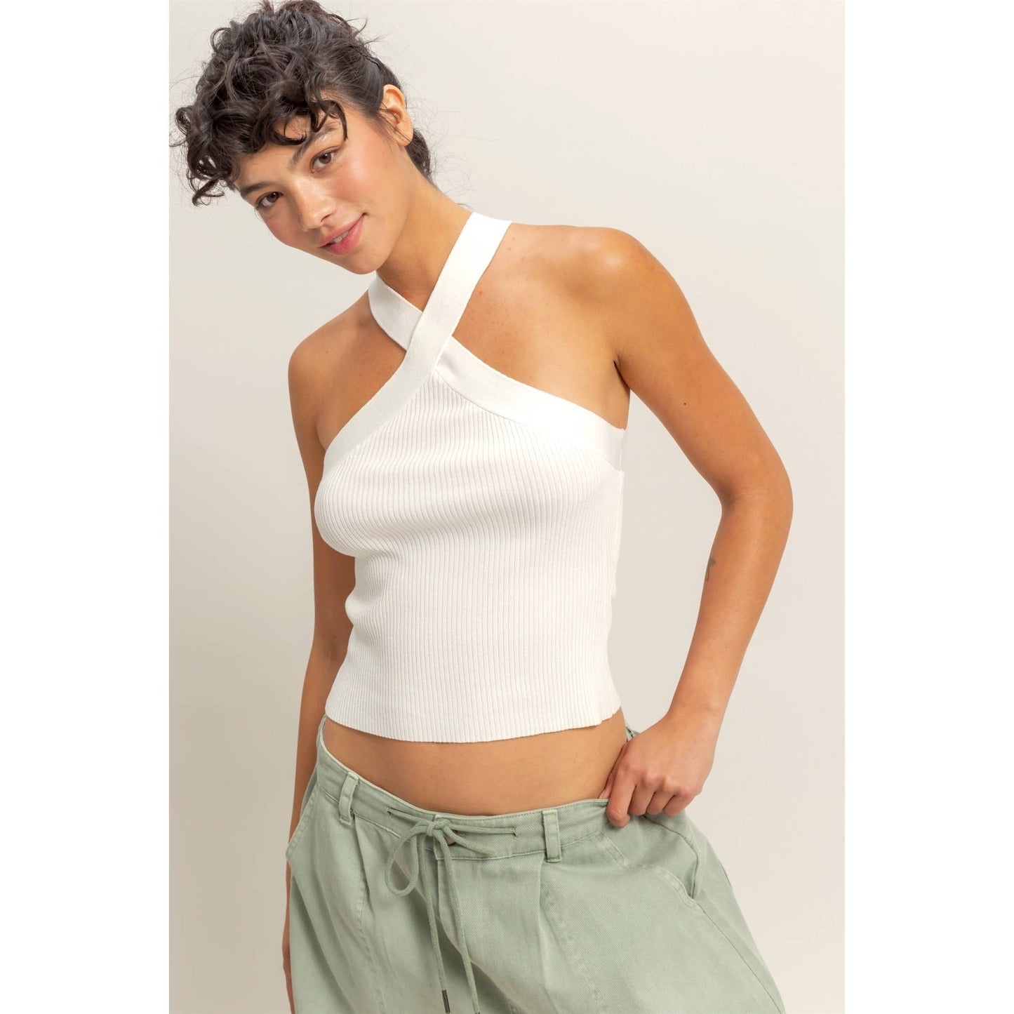 Halter Neck Ribbed Top